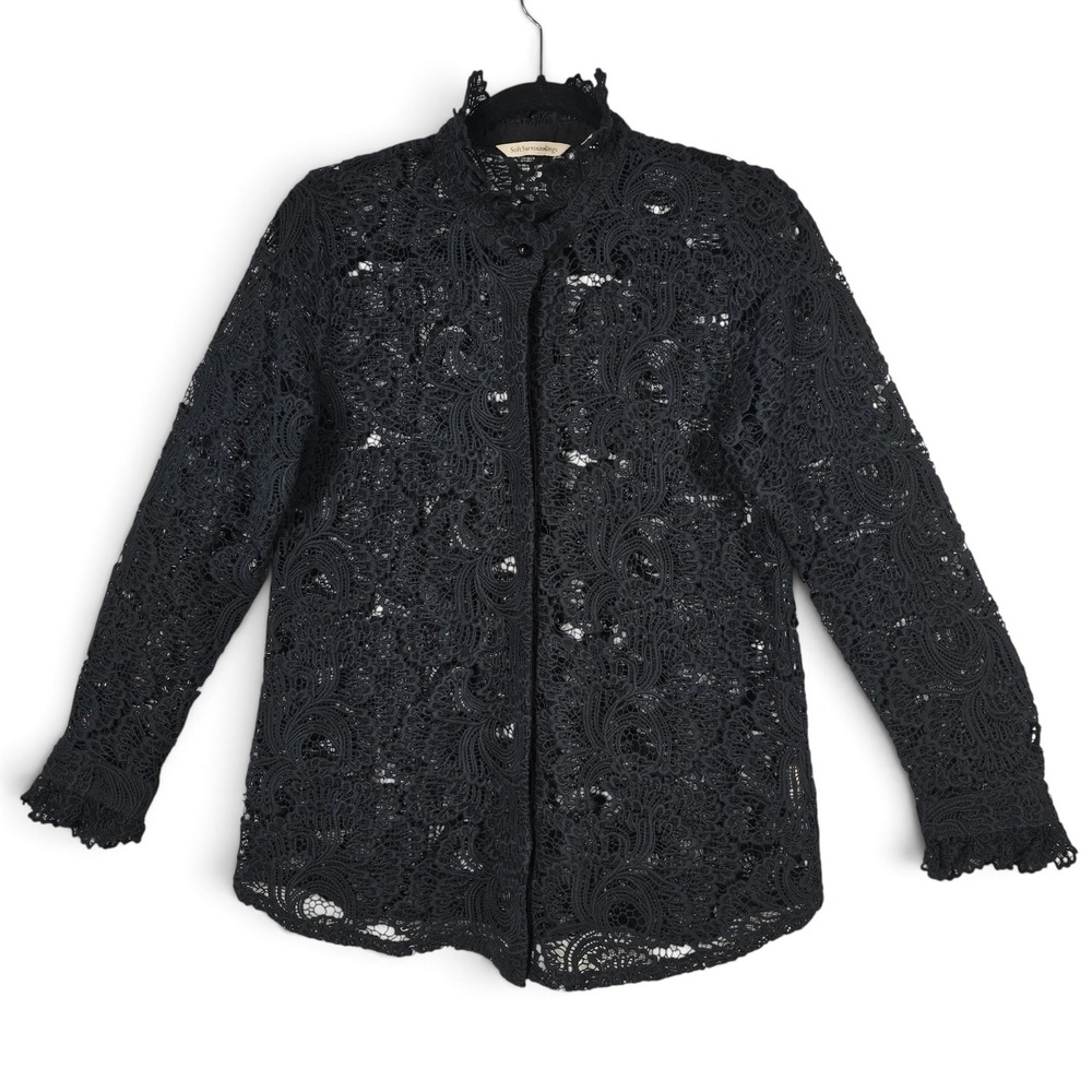 Soft Surroundings Whimsygoth Blouse Womens Small Black Cotton Lace Button Down